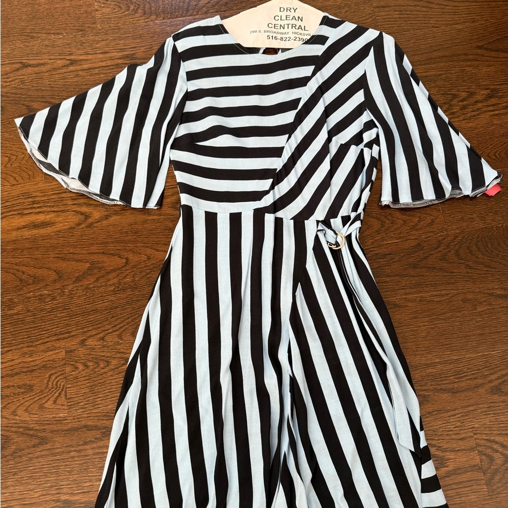 Topshop Blue and Black Wrap Mini Dress with Asymmetrical Neckline